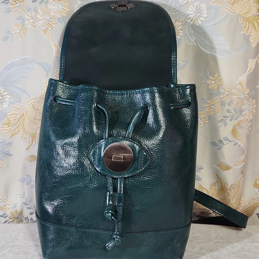 Patricia Nash Seluci Blue Coral Green Leather Backpack Nwt - Picture 6 of 11